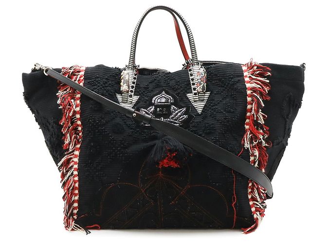 Borsa Tote/Spalla Christian Louboutin Portugaba Nero Bianco Rosso - vista 2
