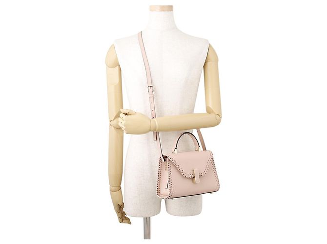 Bolsa de mão Valextra Micro Iside em couro com ponto blanket Rosa - vista 4