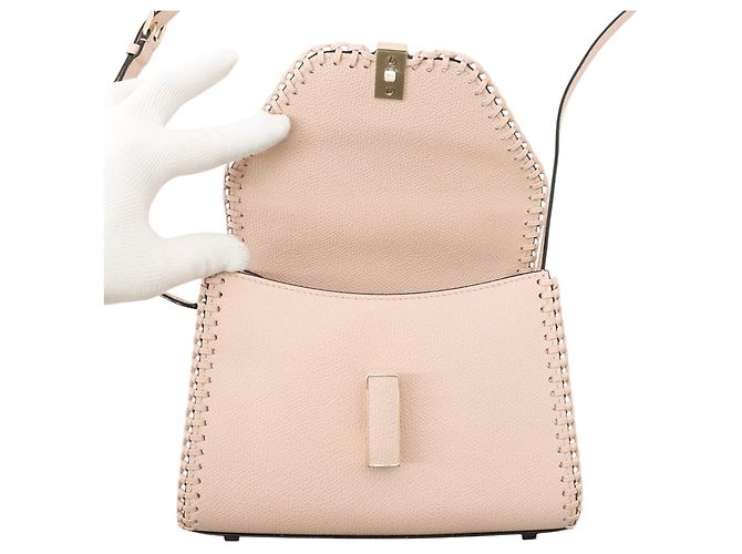 Bolsa de mão Valextra Micro Iside em couro com ponto blanket Rosa - vista 6