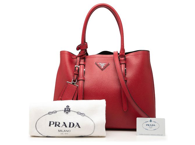 Prada Red Medium Saffiano Cuir Double Handle Satchel - view 7
