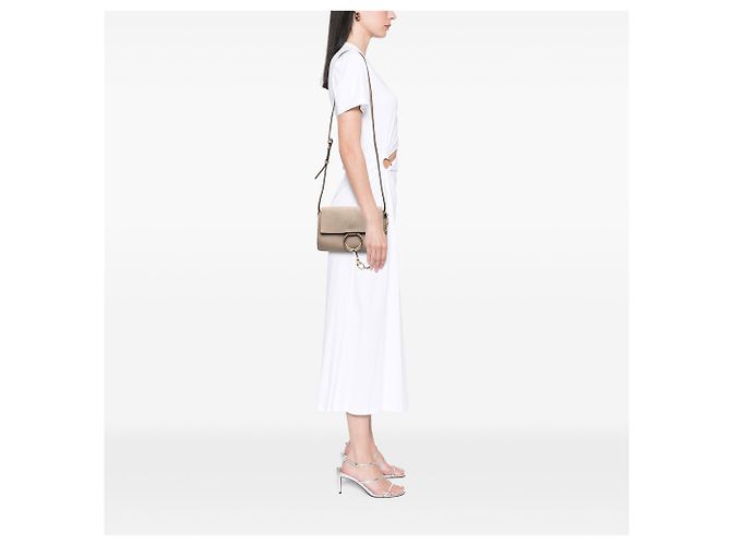 Chloé Faye Crossbody Small in Camoscio e Vitello Marrone Taupe - vista 7