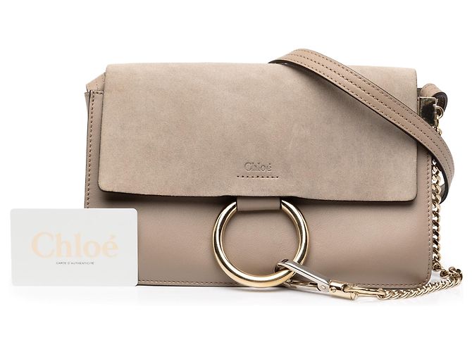 Chloé Faye Crossbody Small in Camoscio e Vitello Marrone Taupe - vista 8