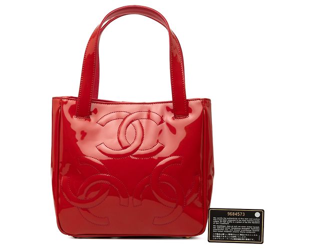 Borsa Tote Chanel Red Patent Triple CC Rosso - vista 7