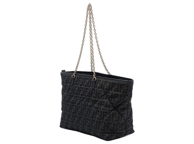 Fendi Medium Quilted Zucca Canvas Chain Roll Tote in Schwarz - Ansicht 2