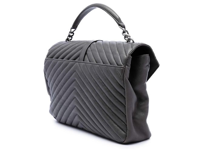 Autre Marque Borsa Satchel College Saint Laurent in pelle di pecora chevron grigia Large con monogramma Marrone Grigio antracite - vista 2