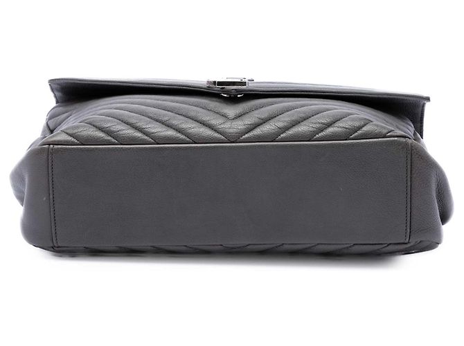 Autre Marque Borsa Satchel College Saint Laurent in pelle di pecora chevron grigia Large con monogramma Marrone Grigio antracite - vista 3