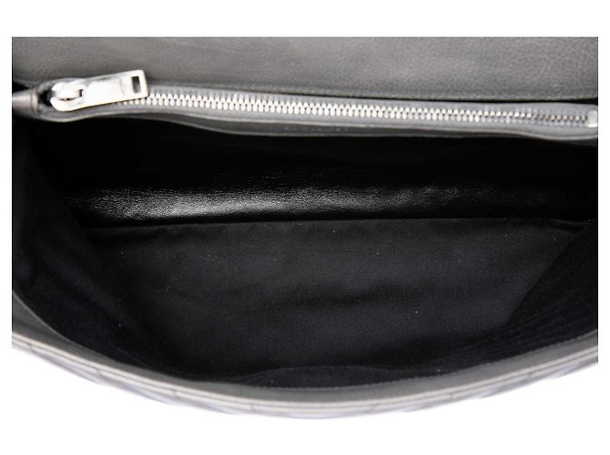 Autre Marque Borsa Satchel College Saint Laurent in pelle di pecora chevron grigia Large con monogramma Marrone Grigio antracite - vista 4