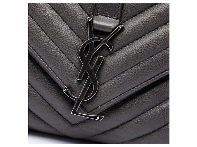 Autre Marque Borsa Satchel College Saint Laurent in pelle di pecora chevron grigia Large con monogramma Marrone Grigio antracite - vista 5