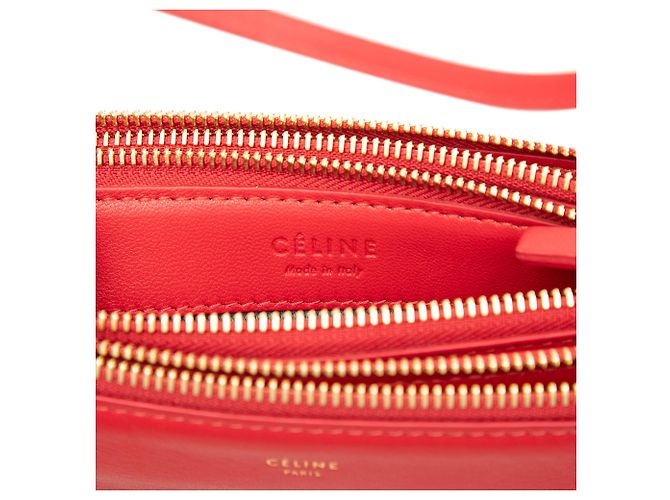 Céline Celine Trio Crossbody Piccola in Pelle di Agnello Rossa Rosso - vista 5