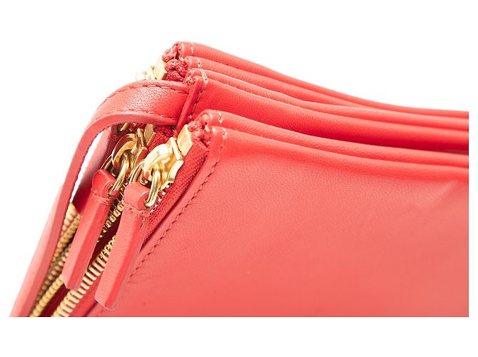 Céline Celine Trio Crossbody Piccola in Pelle di Agnello Rossa Rosso - vista 6