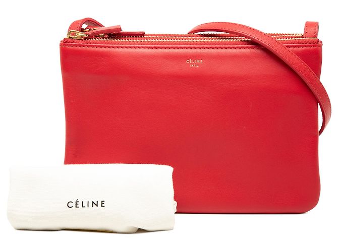 Céline Celine Trio Crossbody Piccola in Pelle di Agnello Rossa Rosso - vista 9