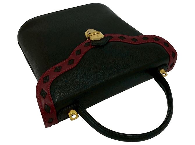 Autre Marque Borsa a mano Saint Laurent in pelle nera con traforazioni Diamond Cut Nero - vista 9