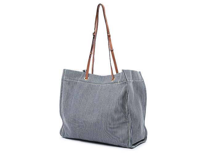 Céline Celine Cabas Squared Tote aus blau gestreiftem Textil und Kalbsleder Marineblau - Ansicht 2