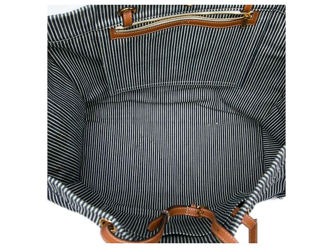 Céline Celine Cabas Squared Tote aus blau gestreiftem Textil und Kalbsleder Marineblau - Ansicht 4
