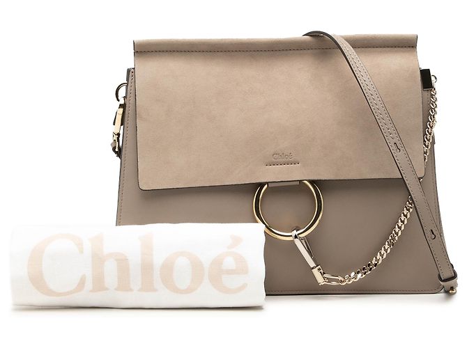 Chloé Faye Crossbody in vitello e camoscio marrone Medium Taupe - vista 7