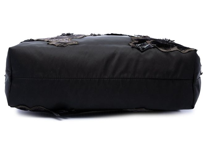 Tote Sacola Prada em Tessuto preto com miçangas e apliques florais - vista 3