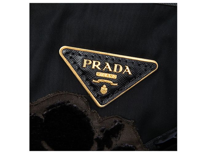Tote Sacola Prada em Tessuto preto com miçangas e apliques florais - vista 5