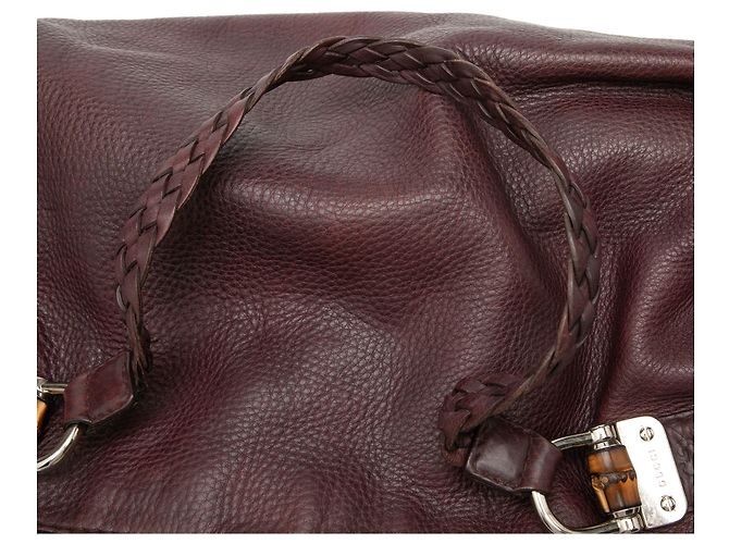 Gucci Bamboo Bar Tote aus Leder in Rot, Größe Medium Bordeaux - Ansicht 6
