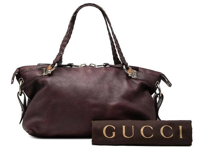 Gucci Bamboo Bar Tote aus Leder in Rot, Größe Medium Bordeaux - Ansicht 9