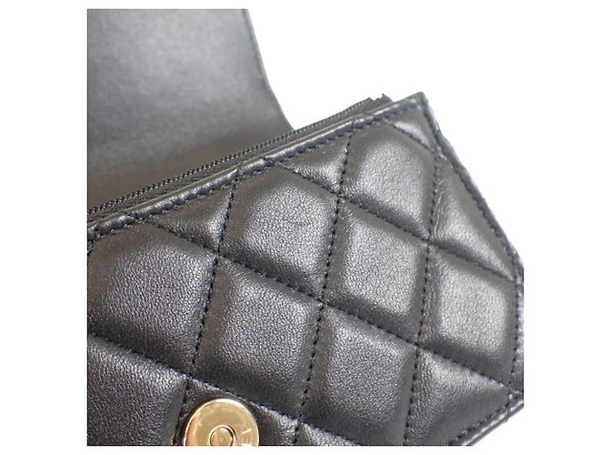 Portacellulare Chanel Black CC Quilted Lambskin con manico superiore e catena Nero - vista 12