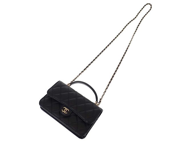Portacellulare Chanel Black CC Quilted Lambskin con manico superiore e catena Nero - vista 16