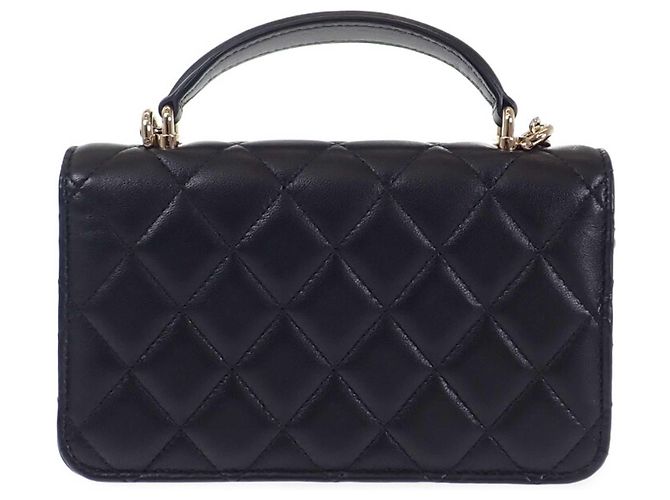 Portacellulare Chanel Black CC Quilted Lambskin con manico superiore e catena Nero - vista 2