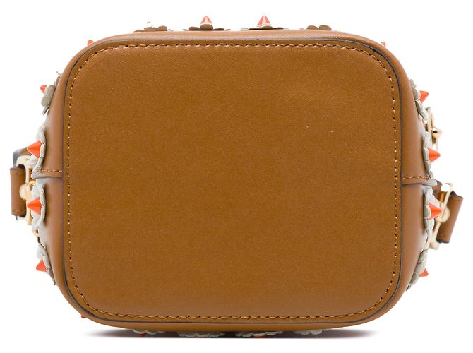 Borsa bucket Fendi Brown Mini Leather Studded Floral Mon Tresor - vista 3