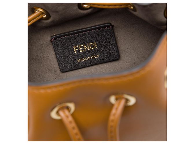 Borsa bucket Fendi Brown Mini Leather Studded Floral Mon Tresor - vista 5