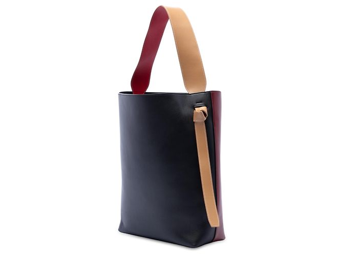 Céline Celine Red Small Smooth Bicolor Calfskin Twisted Cabas Tote Rosso Bordò - vista 2