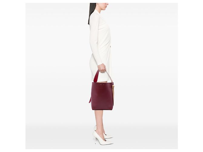 Céline Celine Red Small Smooth Bicolor Calfskin Twisted Cabas Tote Rosso Bordò - vista 6