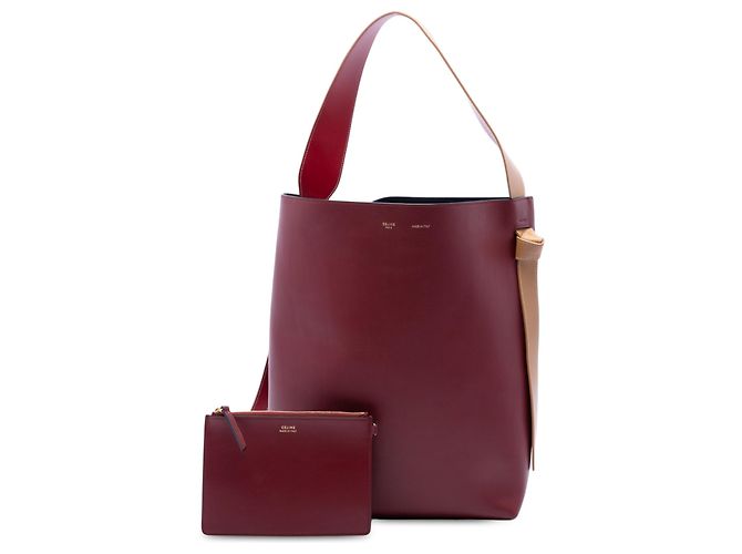 Céline Celine Red Small Smooth Bicolor Calfskin Twisted Cabas Tote Rosso Bordò - vista 7