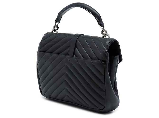 Autre Marque Saint Laurent College Satchel aus Lammleder mit Chevron-Monogramm in Schwarz, Medium - Ansicht 2