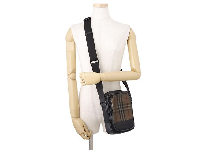 Borsa a tracolla Burberry Nova Check in tela mesh e pelle Nero Multicolore - vista 4