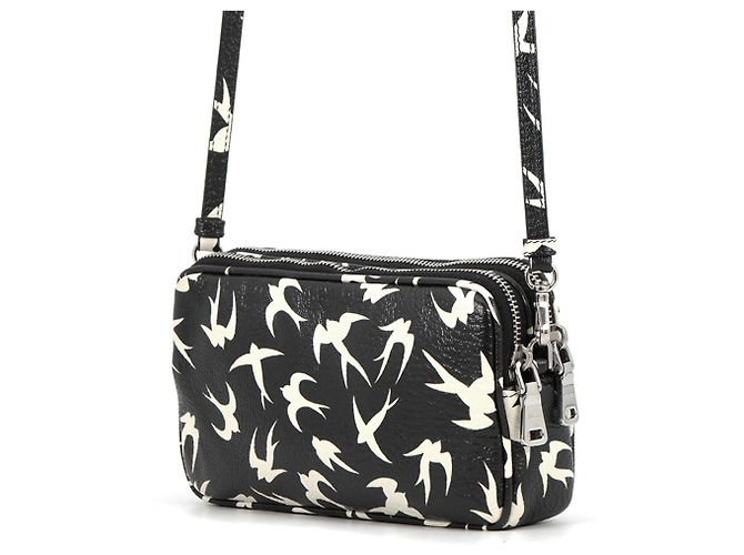 Borsa a tracolla in pelle con stampa a rondine Miu Miu Nero Bianco - vista 2