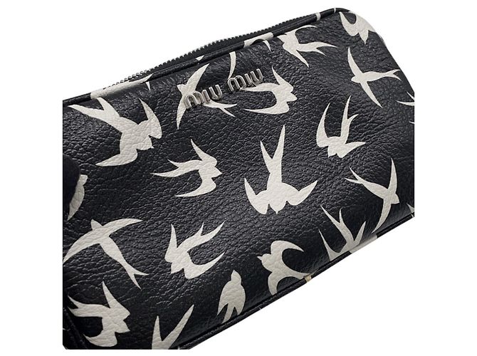Borsa a tracolla in pelle con stampa a rondine Miu Miu Nero Bianco - vista 6