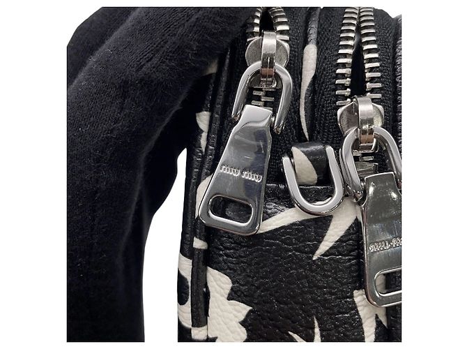 Borsa a tracolla in pelle con stampa a rondine Miu Miu Nero Bianco - vista 9