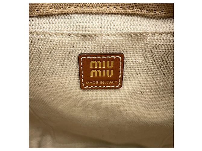 Mochila e bolsa Miu Miu em couro e lona bege e marrom - vista 14