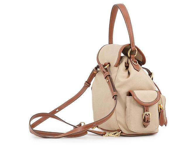 Mochila e bolsa Miu Miu em couro e lona bege e marrom - vista 2