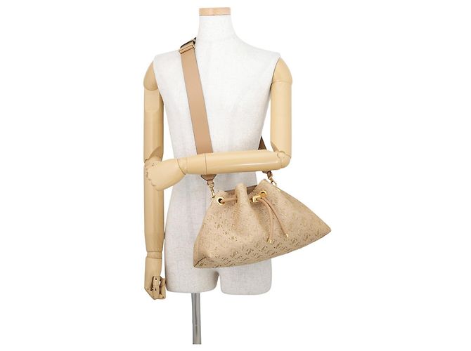 Borsa in rafia Jimmy Choo Cinch Medium Beige - vista 5