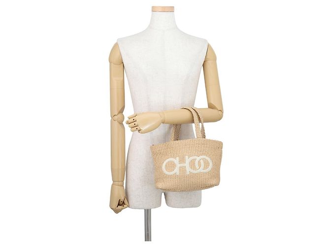 Borsa Jimmy Choo in rafia e pelle beige - vista 4