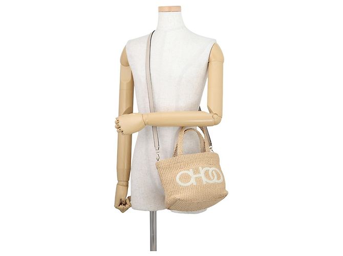 Borsa Jimmy Choo in rafia e pelle beige - vista 5