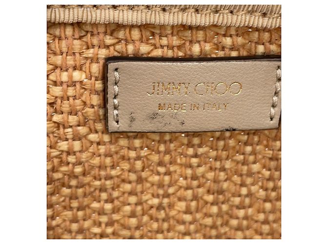 Borsa Jimmy Choo in rafia e pelle beige - vista 7
