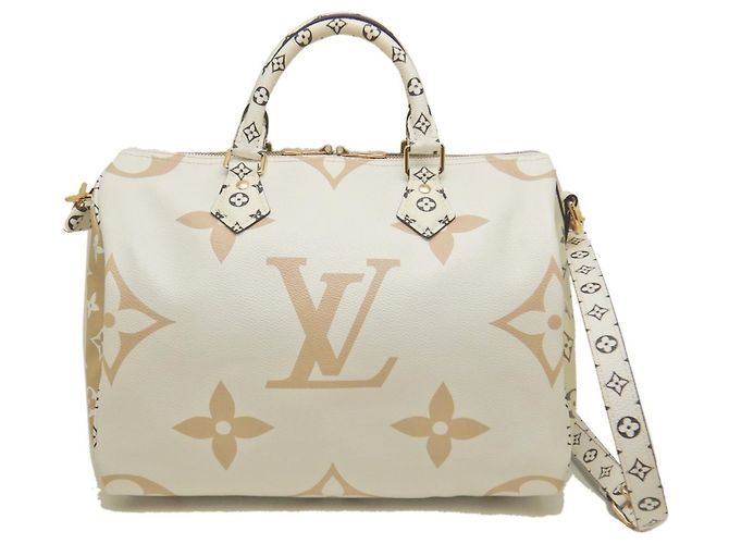 Borsa Louis Vuitton Monogram Giant Speedy Bandoulière 30 Bianco Beige Cachi - vista 2