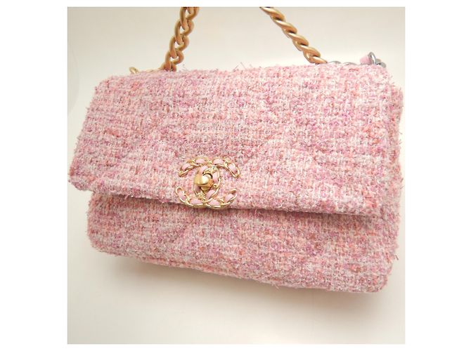 Borsa a tracolla Chanel 19 in tweed Rosa - vista 10