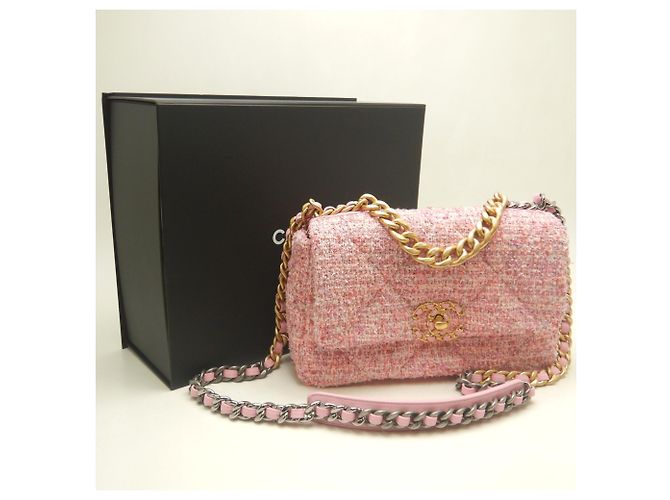 Borsa a tracolla Chanel 19 in tweed Rosa - vista 19