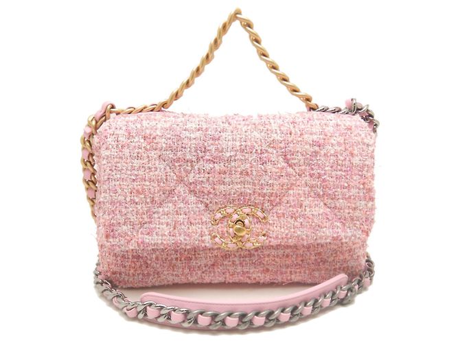 Borsa a tracolla Chanel 19 in tweed Rosa - vista 2