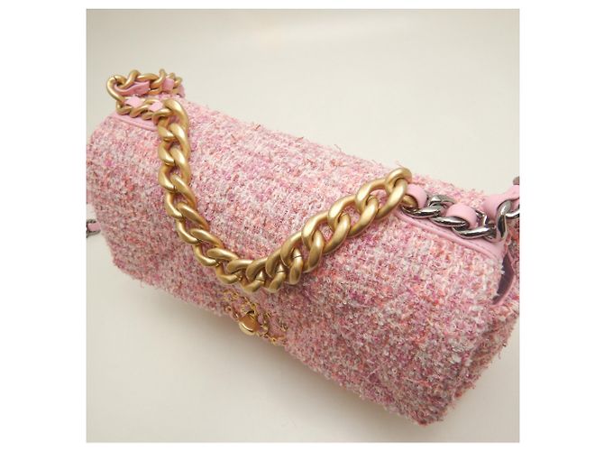 Borsa a tracolla Chanel 19 in tweed Rosa - vista 9