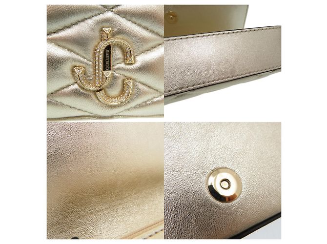 Cartera de cadena acolchada Jimmy Choo JC Bar Beige Dorado - vista 10