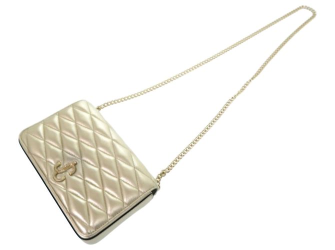 Cartera de cadena acolchada Jimmy Choo JC Bar Beige Dorado - vista 4