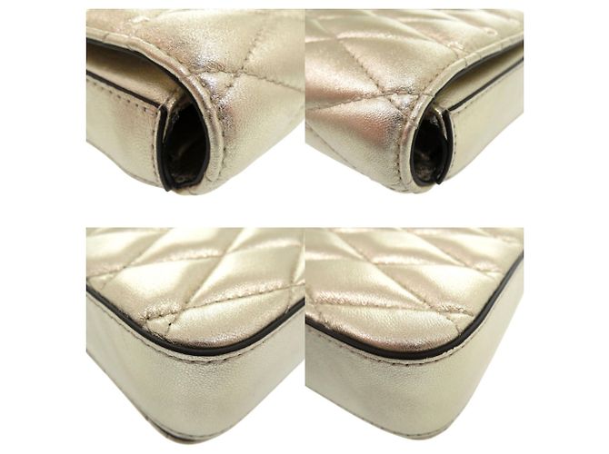 Cartera de cadena acolchada Jimmy Choo JC Bar Beige Dorado - vista 9